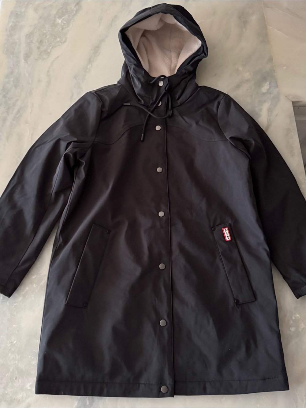 HUNTER Billie black Mid Length Hooded Rain Jacket